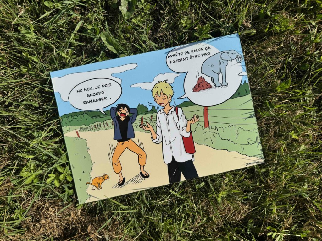 Panneau STOP crottes avec illustration humoristique pour club canin, format A4 sur dibond